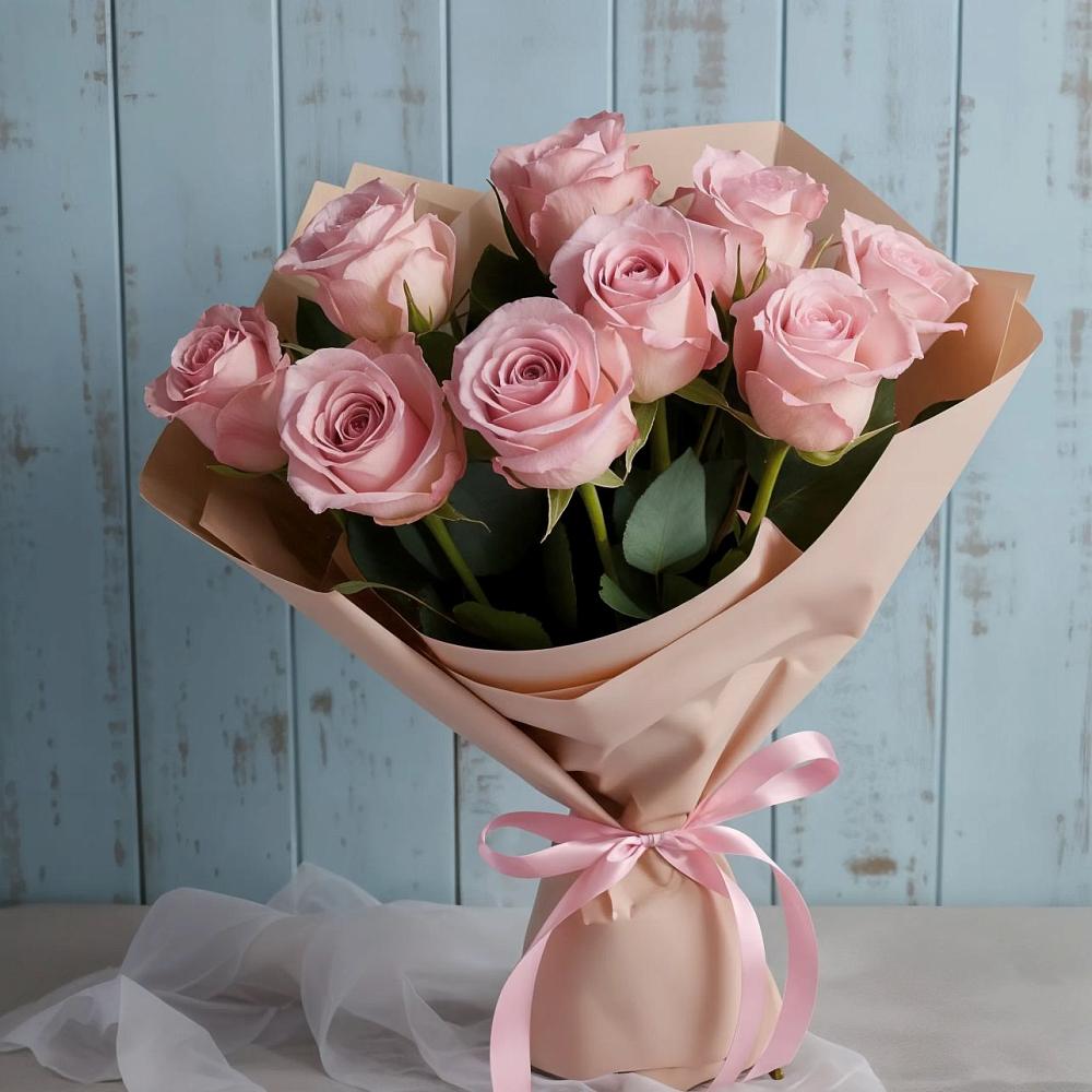 9 розовых роз в Лопатино Букет цветов из: Розы в Лопатино