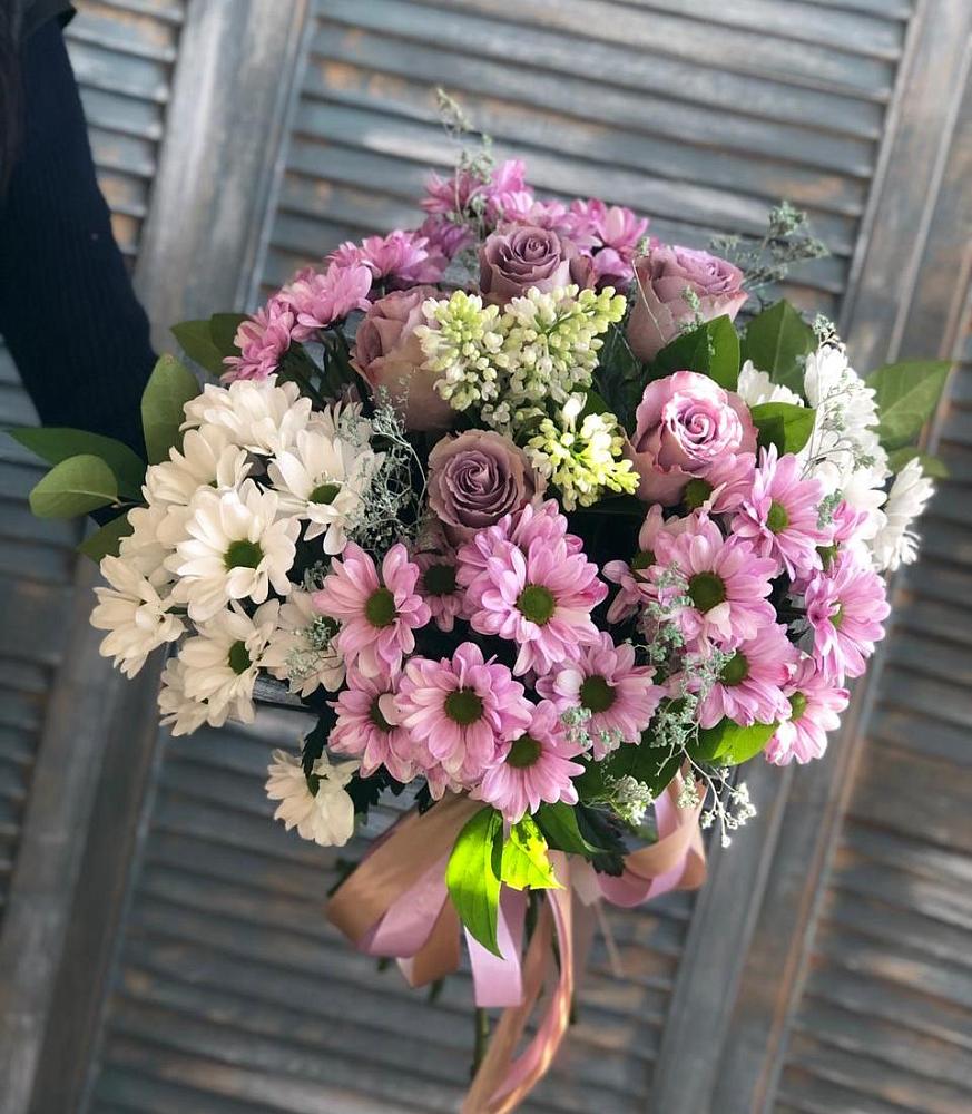 Букет Цветочный шарм в Лопатино Букет цветов из: Хризантемы и Розы в Лопатино