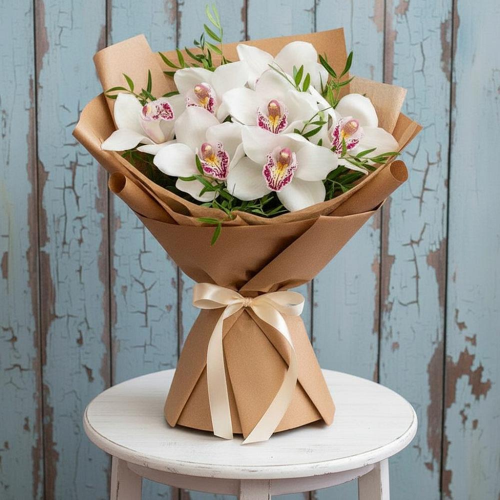 Букет Белые орхидеи в Лопатино Букет цветов из: Орхидеи и Розы в Лопатино