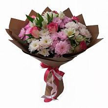 Букет Розовое очарование в Лопатино Букет цветов из:  Хризантемы, Альстромерии и Розы в Лопатино