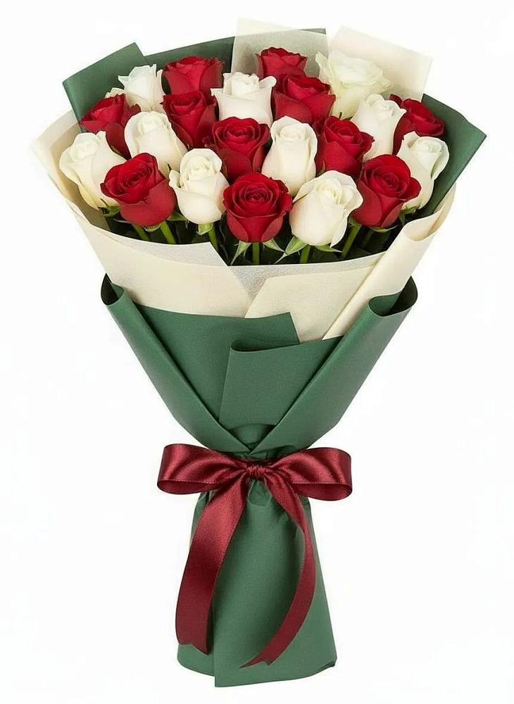 Микс из красных и белых роз в Лопатино Букет Микс из красных и белых роз в Лопатино