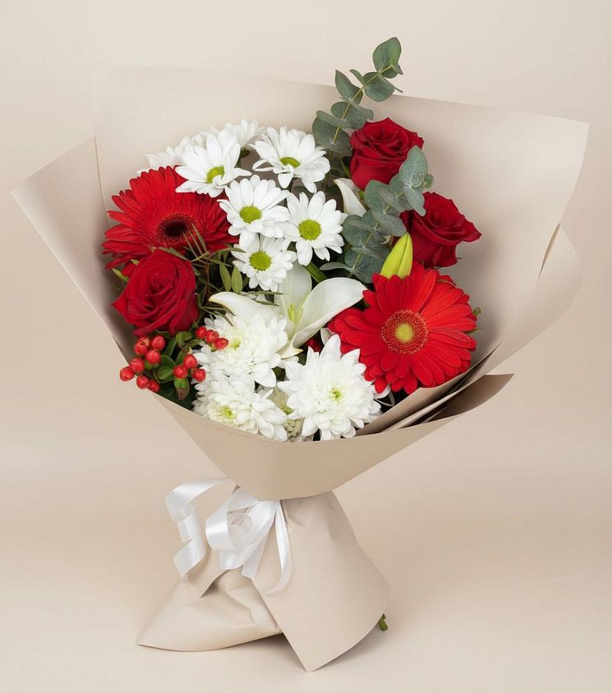 Букет цветов из: Розы, Хризантемы, Герберы и Лилии в Лопатино