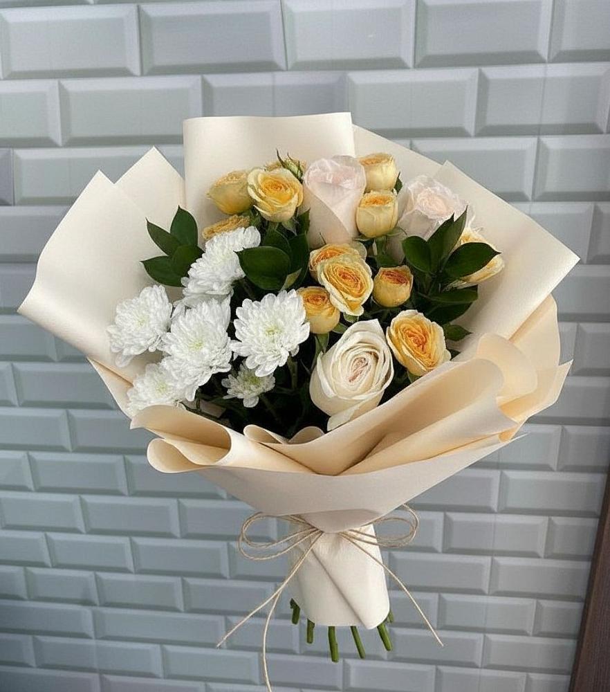 Букет цветочный вальс в Лопатино Букет цветов из: Розы и Хризантемы в Лопатино