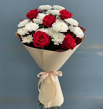 Букет романтическая гармония в Лопатино Букет цветов из:  Розы и Хризантемы в Лопатино