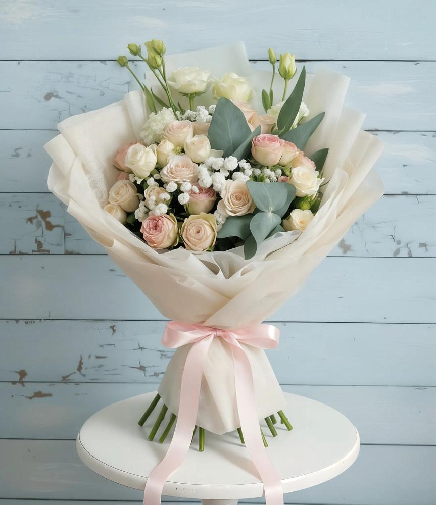 Букет Сказочное воображение в Лопатино Букет цветов из: Розы и Лизиантусы в Лопатино