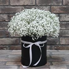 Композиция коробка гипсофил в Лопатино Цветочная композиция из Гипсофила в шляпной коробке в Лопатино